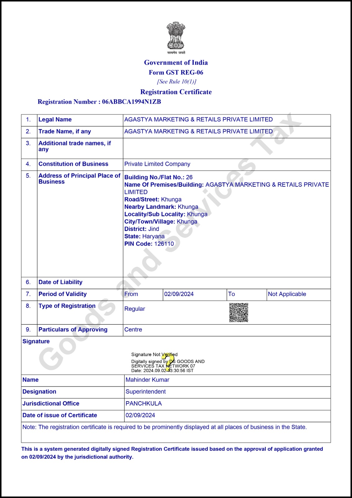 REGISTRATION CERTIFICATE 
